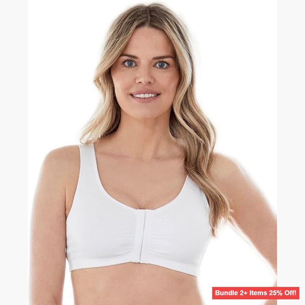 Unlined Wireless Sports Bra Front Closure Cotton Stretch Light Support